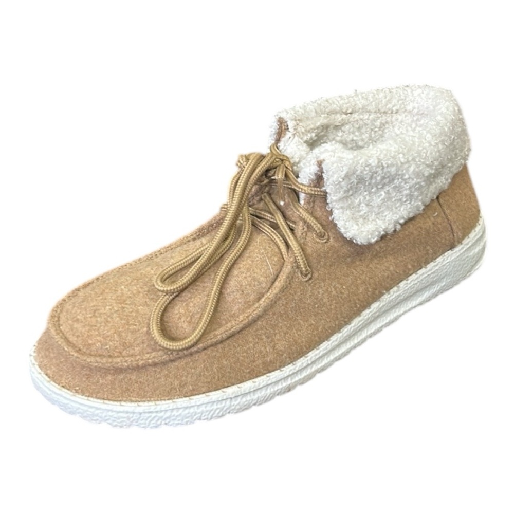 Gypsy Jazz Boho Sherpa Lined Lightweight Lace Detail Slip-On Shoes Tan Size 7.5 - Picture 7 of 12